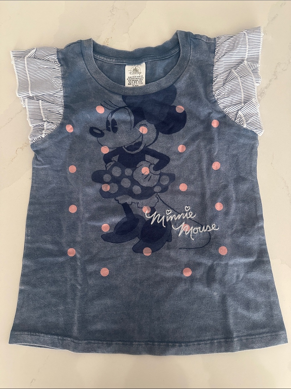Disney Minnie Mouse washed out blue and ruffle sleeve short sleeve shirt 7/8